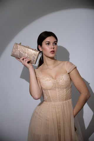 Gold Rhinestone Clutch with Spiral Pattern