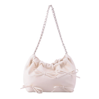 Round Mini Bows Scrunch Shoulder Bag w Chain Handle