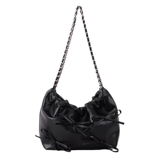 Round Mini Bows Scrunch Shoulder Bag w Chain Handle