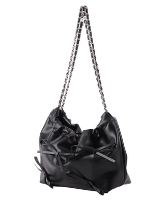 Round Mini Bows Scrunch Shoulder Bag w Chain Handle