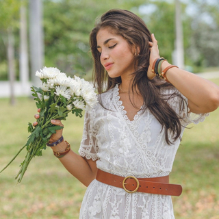 Wide Basic Brass Ring Leather Belt