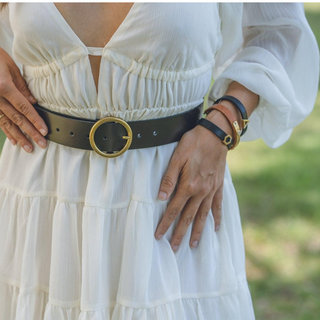 Wide Basic Brass Ring Leather Belt