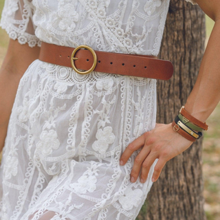 Wide Basic Brass Ring Leather Belt