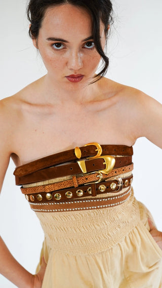 Suede Belt with Gold Curve Buckle - Ships December 22nd