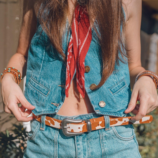 Cow Print Calf Hair Western Belt
