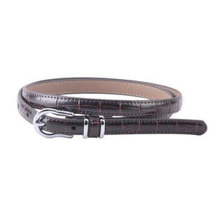 Skinny Croco Belt with Silver Equestrian Buckle
