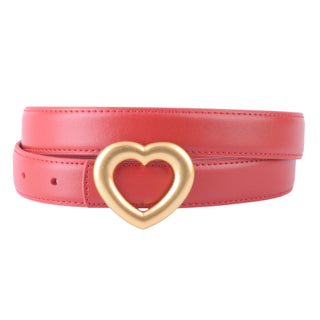 Stitched Clean Leather Belt with Heart Buckle