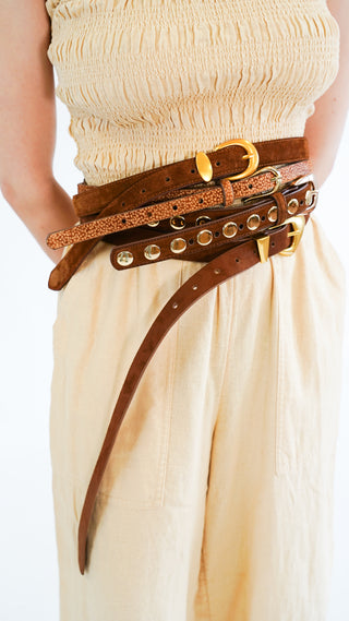 Suede Belt with Gold Curve Buckle - Ships December 22nd
