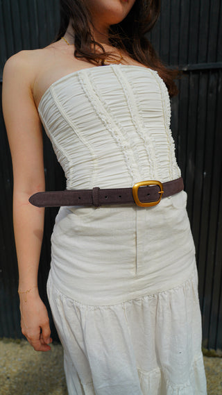 Suede Belt with Organic Shape Buckle - Ships December 22nd