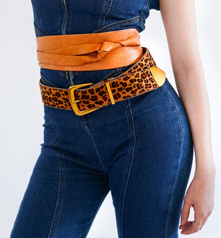 Golden Lined Leopard Print Belt - Ships October 27th