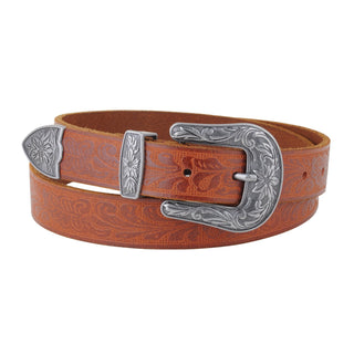 Western Tooled Vintage Buckle Leather Belt - Belt - mostwantedusa