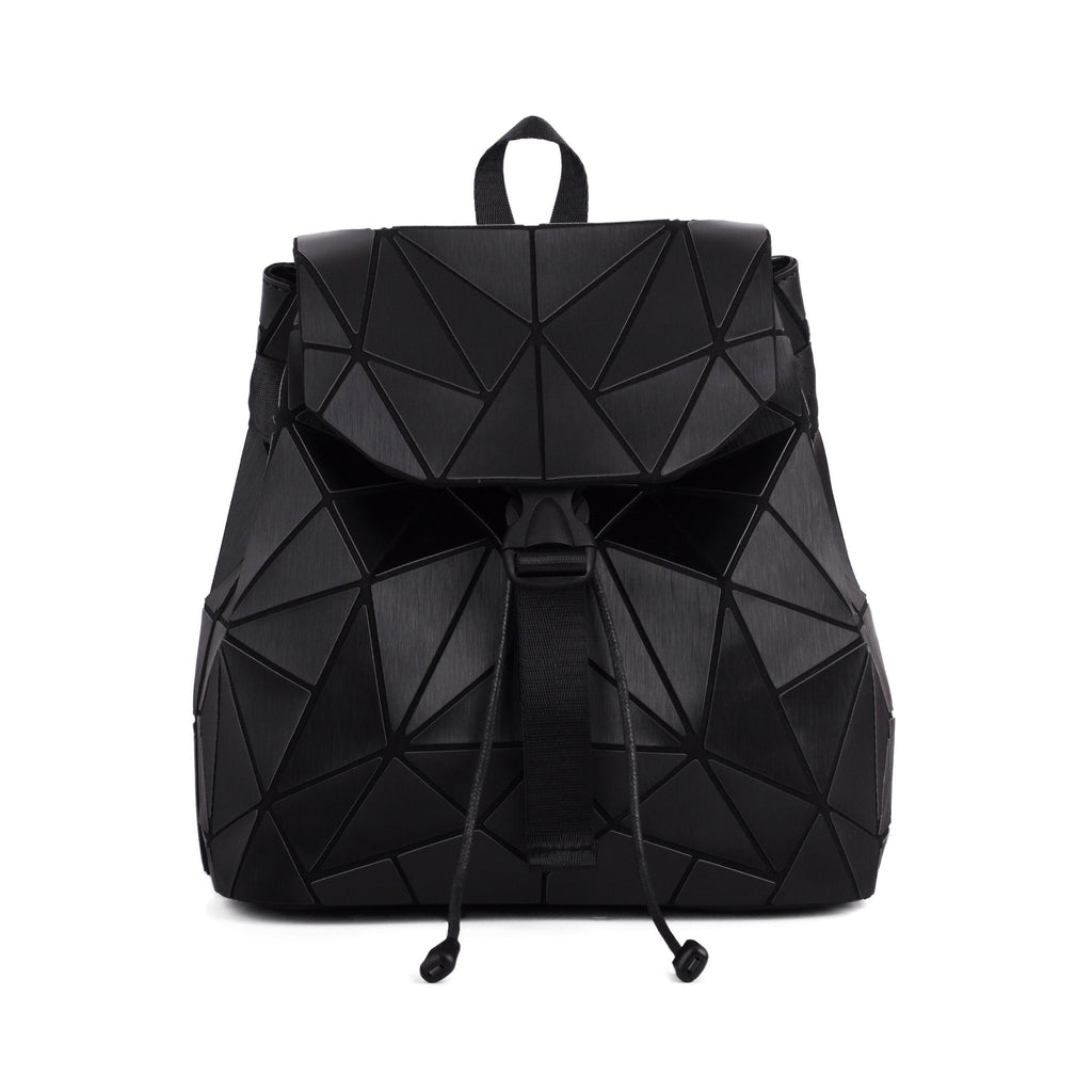 Front of Black Flexible Geometric Matte Drawstring Backpack | Most Wanted USA