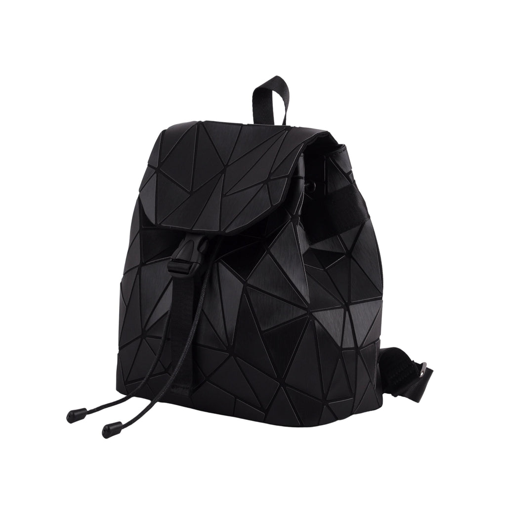 Side of Black Flexible Geometric Matte Drawstring Backpack | Most Wanted USA