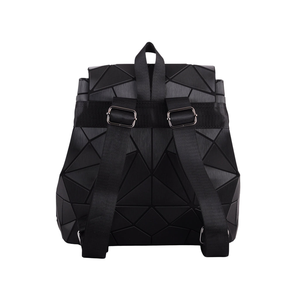 Back of Black Flexible Geometric Matte Drawstring Backpack | Most Wanted USA