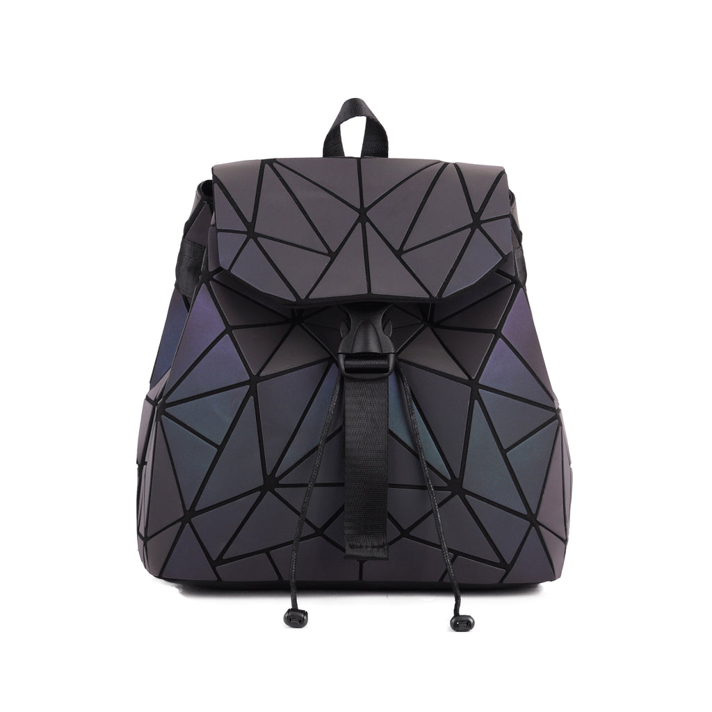 Front of Dark Iridescent Flexible Geometric Matte Drawstring Backpack | Most Wanted USA