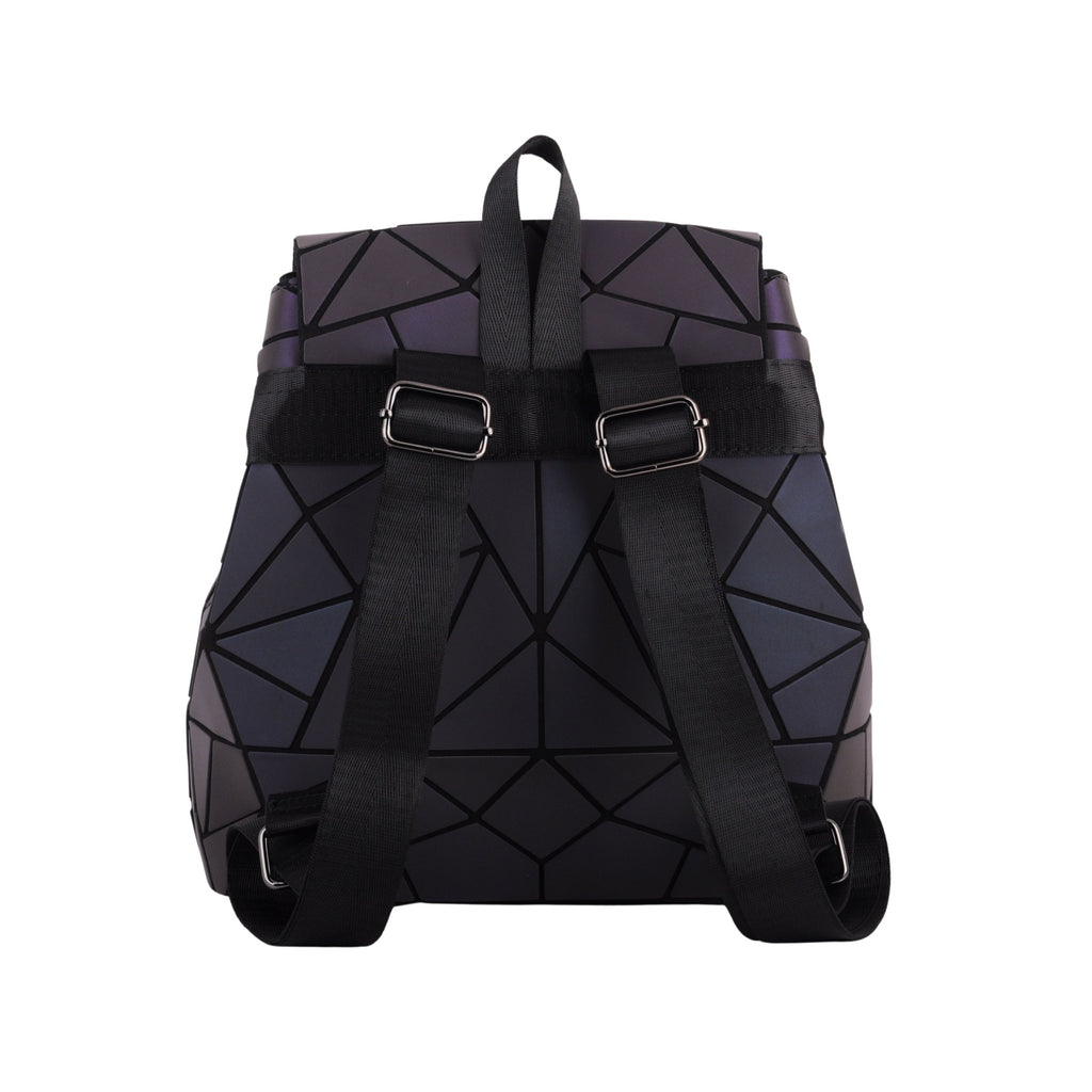 Back of Dark Iridescent Flexible Geometric Matte Drawstring Backpack | Most Wanted USA