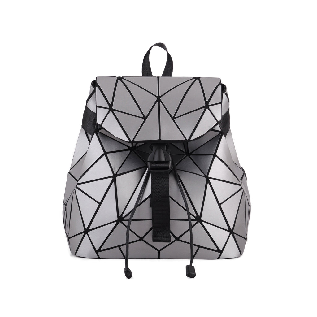 Front of Silver Flexible Geometric Matte Drawstring Backpack | Most Wanted USA