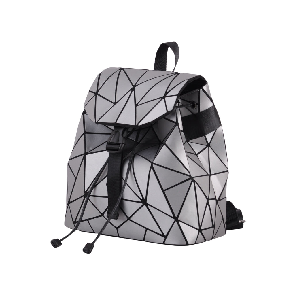 Side of Silver Flexible Geometric Matte Drawstring Backpack | Most Wanted USA