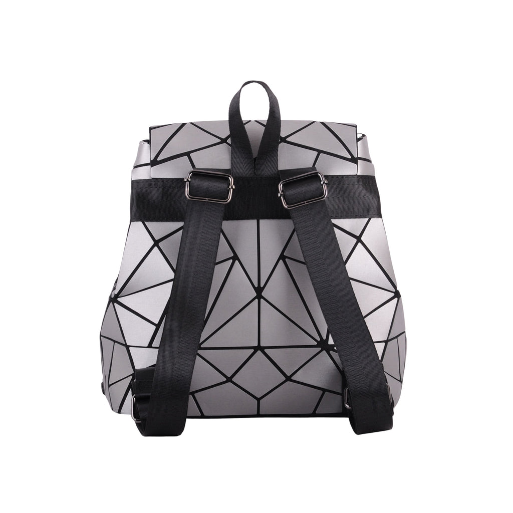 Back of Silver Flexible Geometric Matte Drawstring Backpack | Most Wanted USA