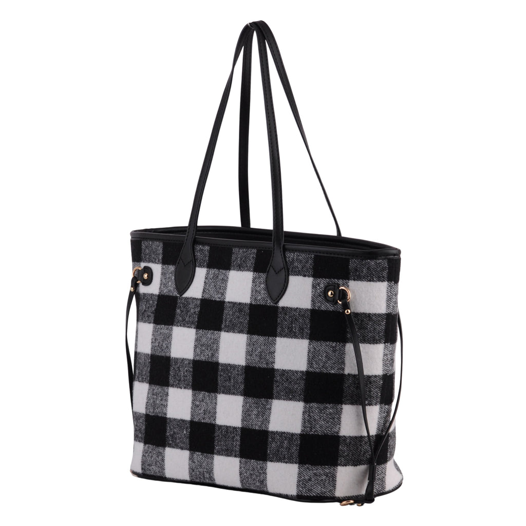 Side of Black Buffalo Plaid Large Tote | Most Wanted USA