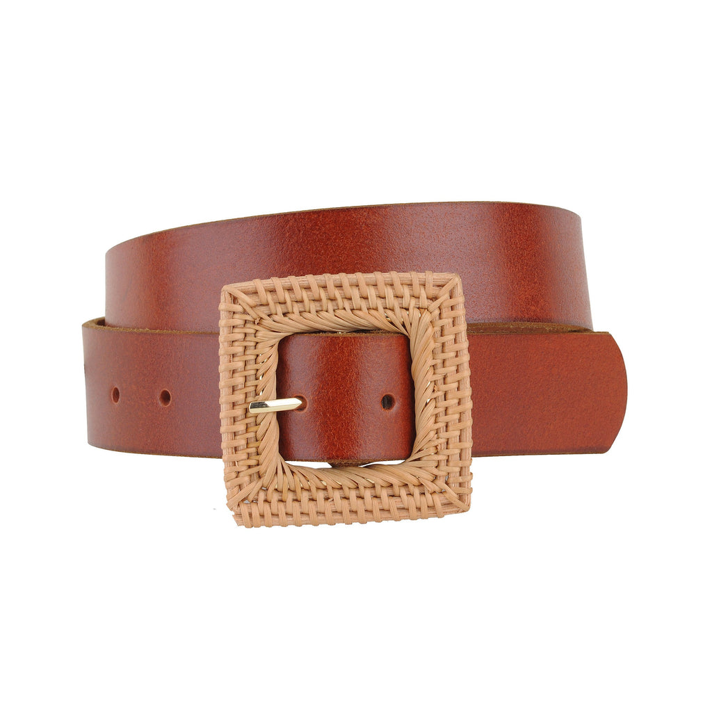 Woven Straw Square Buckle Leather Belt - mostwantedusa