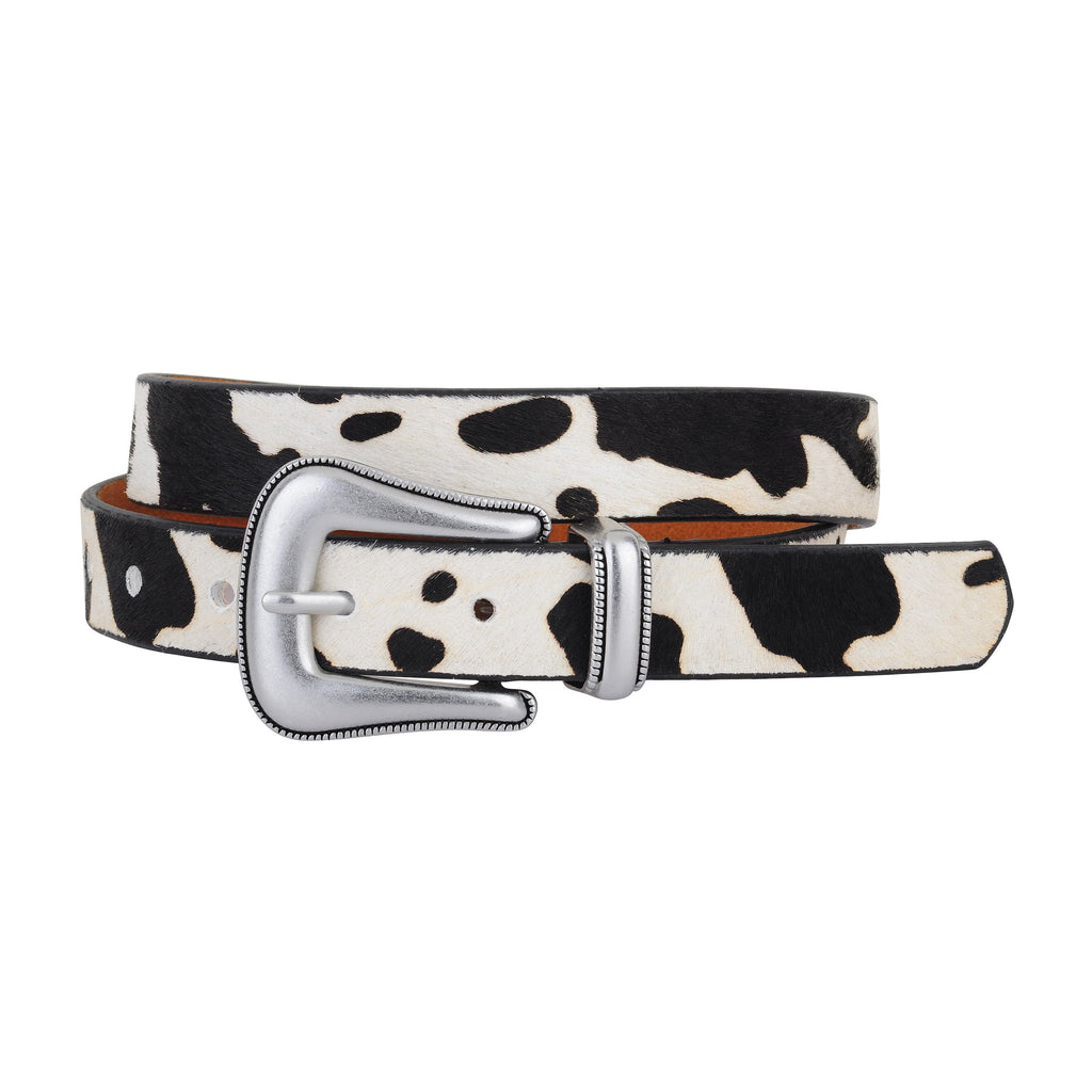 Cow Print Calf Hair Leather Belt with Western Buckle - mostwantedusa