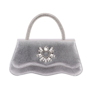 Metallic Silver Bag with Rhinestone Heart Hardware