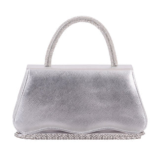 Metallic Silver Bag with Rhinestone Heart Hardware