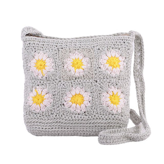 Crochet Shoulder Bag with Daisies