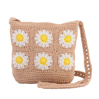 Crochet Shoulder Bag with Daisies