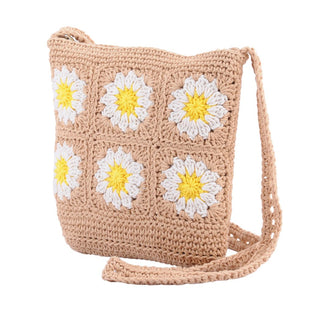 Crochet Shoulder Bag with Daisies