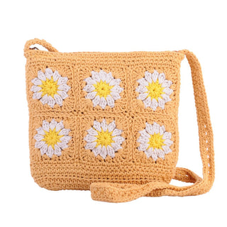 Crochet Shoulder Bag with Daisies