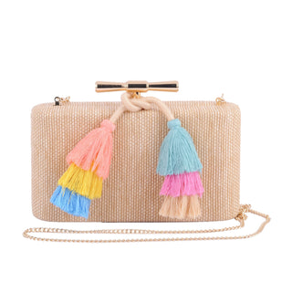 Raffia Clutch with Colorful Tassel