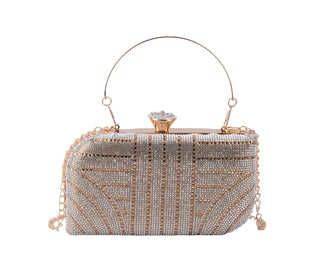 Gold Rhinestone Clutch with Criss Cross Pattern