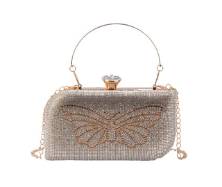 Gold Rhinestone Clutch with Butterfly Pattern