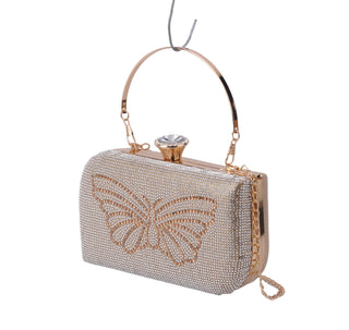 Gold Rhinestone Clutch with Butterfly Pattern