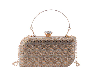 Gold Rhinestone Clutch with Wave Pattern