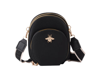Crossbody Bag with Bee Hardware and Web Strap