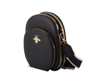 Crossbody Bag with Bee Hardware and Web Strap