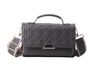 Quilted Satchel Bag with Matching Web Strap and Top Handle
