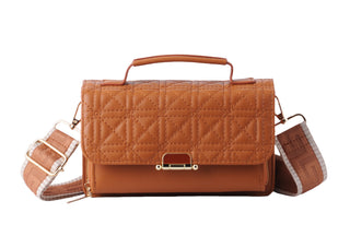 Quilted Satchel Bag with Matching Web Strap and Top Handle