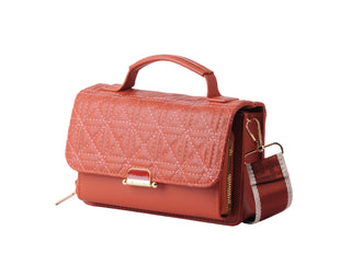 Quilted Satchel Bag with Matching Web Strap and Top Handle