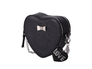 Metallic Heart Crossbody Bag with Bow & LOVE Charm