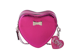 Metallic Heart Crossbody Bag with Bow & LOVE Charm