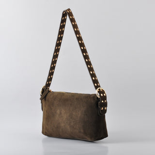 Scarlett Studded Strap Suede Shoulder Bag