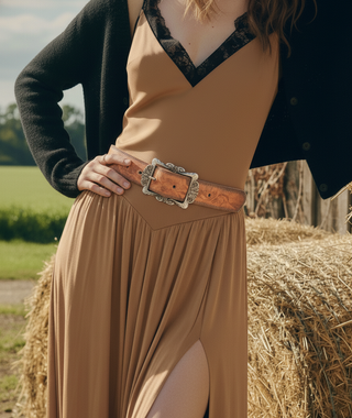 Silver Filigree Buckle Leather Belt