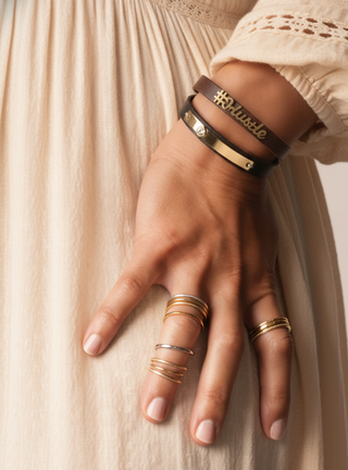 Golden Band with Rhinestone Leather Bracelet
