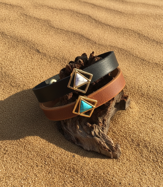 Triangle Marble Stone Leather Bracelet