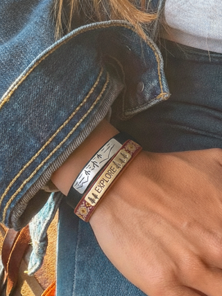 Cactus Landscape Silver Plate Leather Bracelet