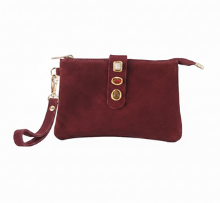 Amara Jeweled Suede Wristlet